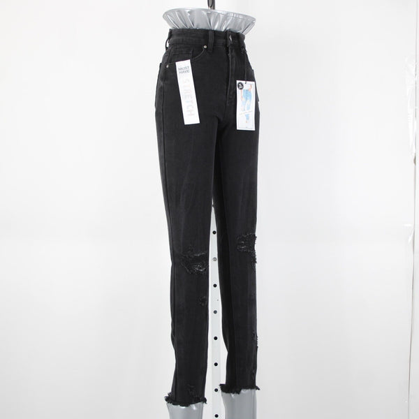 Tinsel Town NEW $49 Mom Jean Sz 0 / 24 x 28 Black Denim Distressed Cotton Jeans