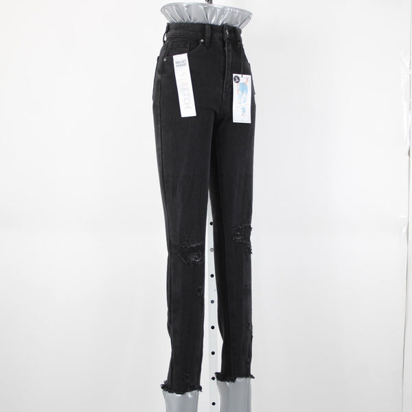 Tinsel Town NEW $49 Mom Jean Sz 0 / 24 x 28 Black Denim Distressed Cotton Jeans