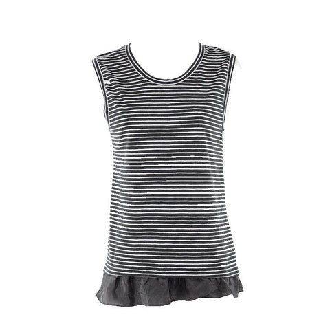 J Crew NEW XS Black White Stripe Cotton Polyester Viscose Ruffle Tank Top