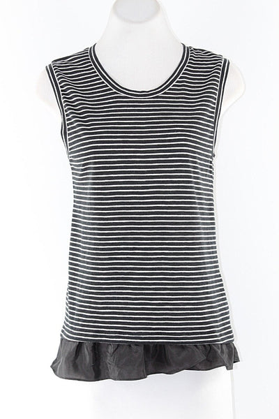 J Crew NEW XS Black White Stripe Cotton Polyester Viscose Ruffle Tank Top