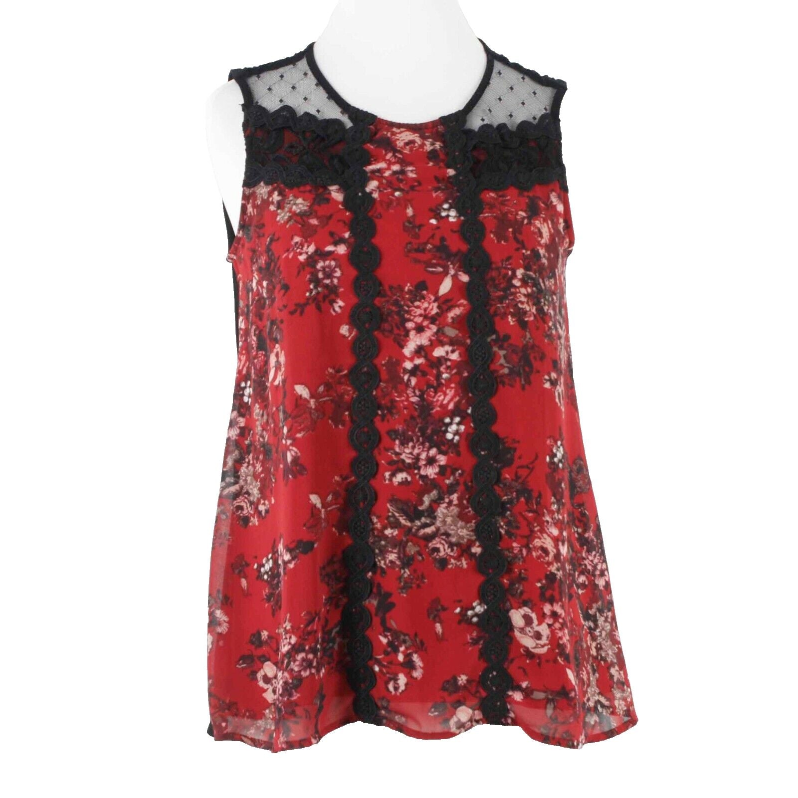 Maurices NEW $29 Sz XS Black Burgundy Lace Floral Flowy 100% Polyester Top