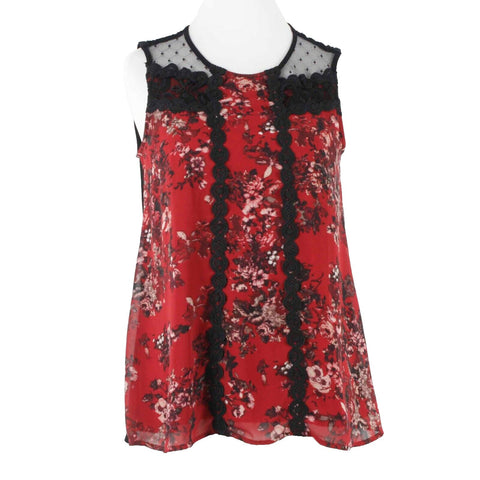 Maurices NEW $29 Sz XS Black Burgundy Lace Floral Flowy 100% Polyester Top