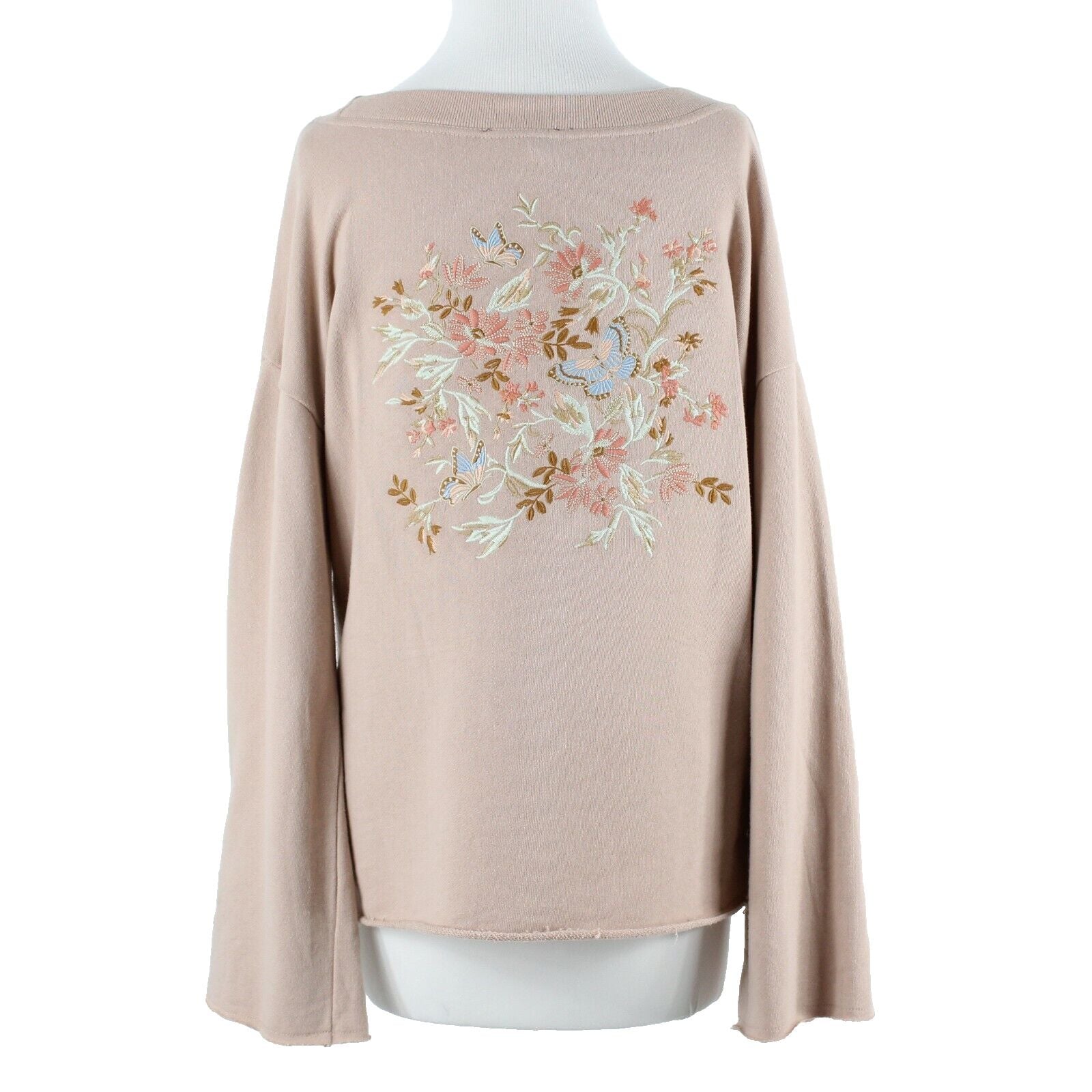 Olivia Sky Sz S Blush Multi Embroidered Back Drop Shoulder All Cotton Top