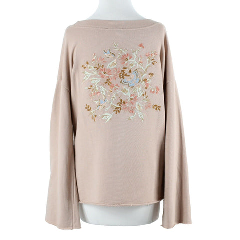 Olivia Sky Sz S Blush Multi Embroidered Back Drop Shoulder All Cotton Top