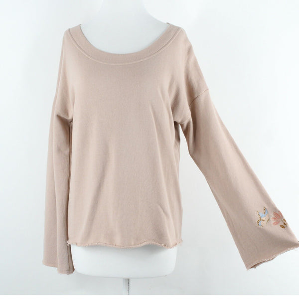 Olivia Sky Sz S Blush Multi Embroidered Back Drop Shoulder All Cotton Top