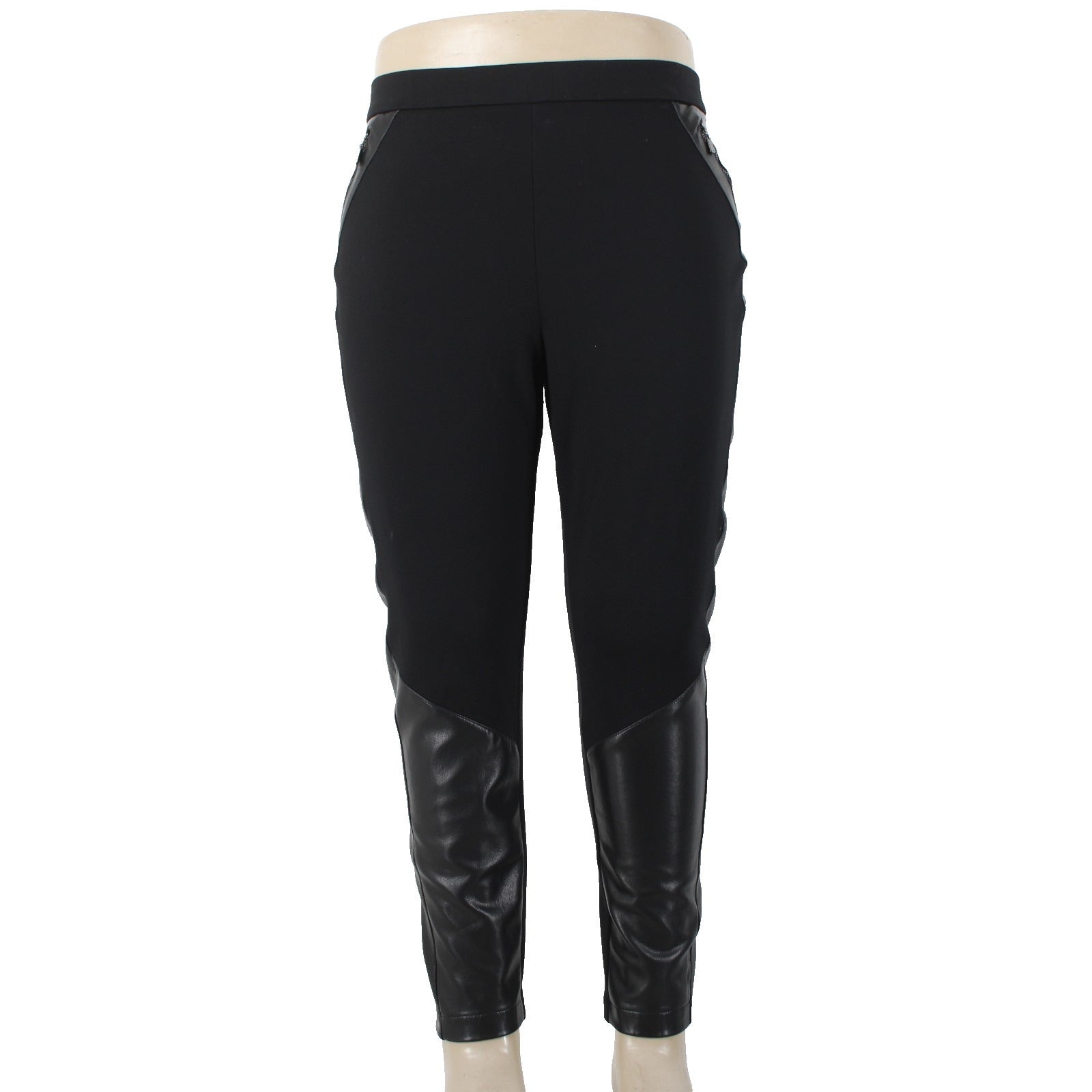 Joseph Ribkoff Pant Sz 18 x 27 Black Faux Leather Details Faux Pockets Pull On