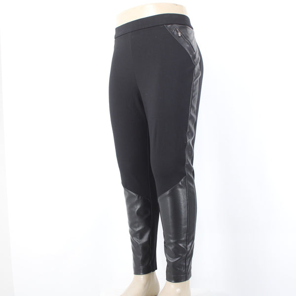 Joseph Ribkoff Pant Sz 18 x 27 Black Faux Leather Details Faux Pockets Pull On