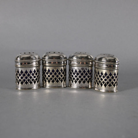 EPNS Salt Shaker Set of 4 Silver Cobalt Blue 1.75" Salt Pepper Shakers