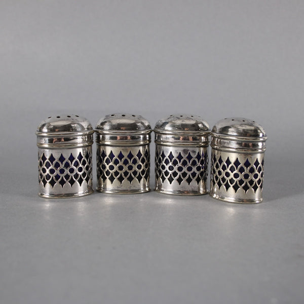 EPNS Salt Shaker Set of 4 Silver Cobalt Blue 1.75" Salt Pepper Shakers