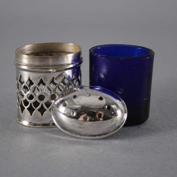 EPNS Salt Shaker Set of 4 Silver Cobalt Blue 1.75" Salt Pepper Shakers