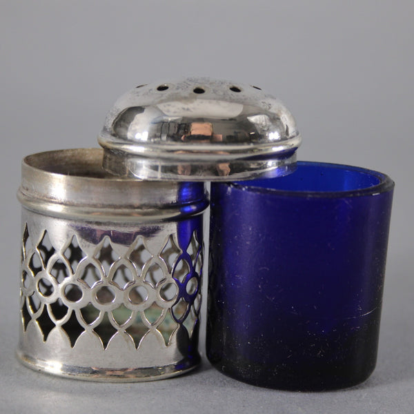 EPNS Salt Shaker Set of 4 Silver Cobalt Blue 1.75" Salt Pepper Shakers