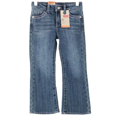 Levis NEW $38 Boot Cut Sz 4 Yr x 17 Blue Cotton Blend Denim Adjust Girls Jeans