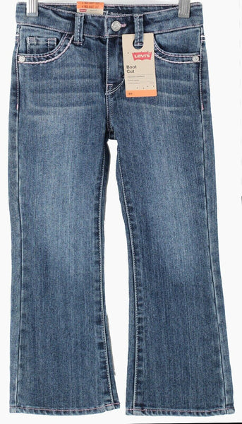 Levis NEW $38 Boot Cut Sz 4 Yr x 17 Blue Cotton Blend Denim Adjust Girls Jeans