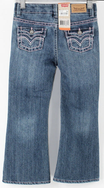 Levis NEW $38 Boot Cut Sz 4 Yr x 17 Blue Cotton Blend Denim Adjust Girls Jeans