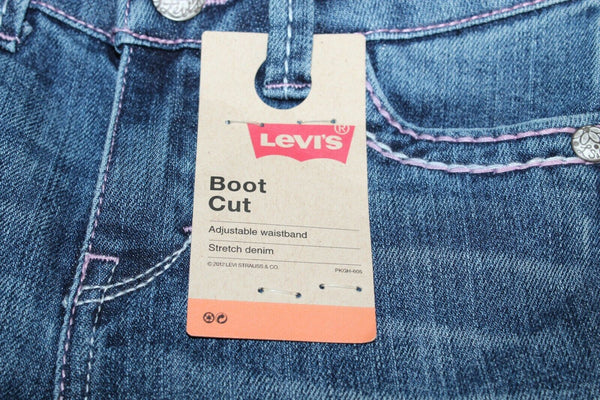 Levis NEW $38 Boot Cut Sz 4 Yr x 17 Blue Cotton Blend Denim Adjust Girls Jeans