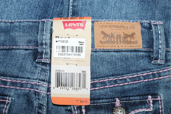 Levis NEW $38 Boot Cut Sz 4 Yr x 17 Blue Cotton Blend Denim Adjust Girls Jeans