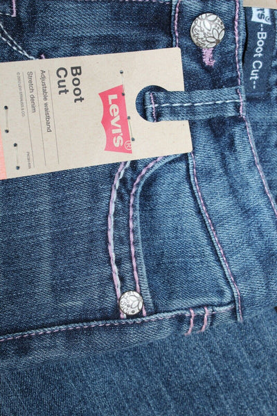 Levis NEW $38 Boot Cut Sz 4 Yr x 17 Blue Cotton Blend Denim Adjust Girls Jeans