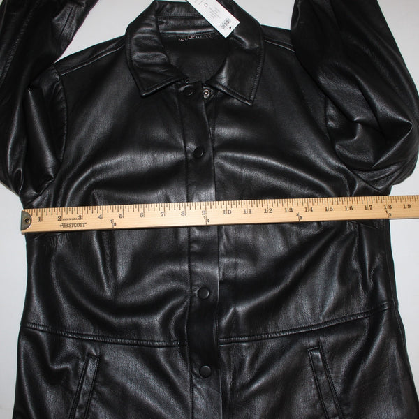 Chicos Jacket NEW $159 Shacket Sz 0 Black Collared Pockets Faux Leather Jacket