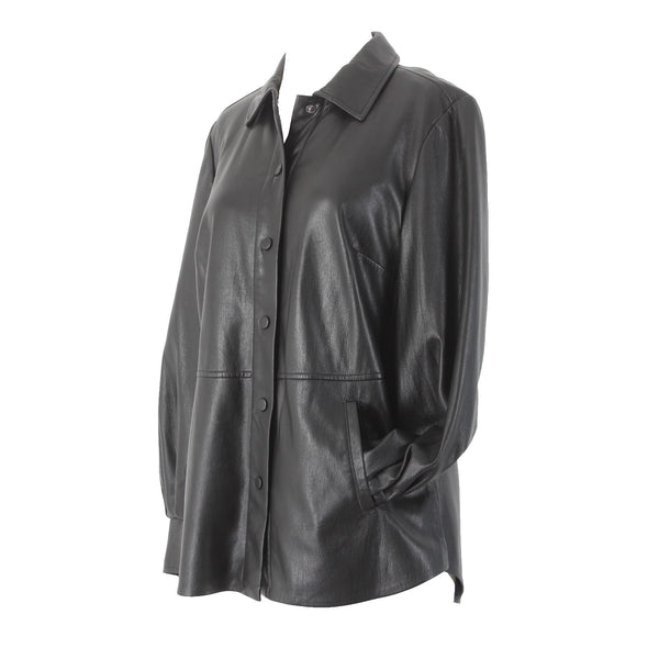 Chicos Jacket NEW $159 Shacket Sz 0 Black Collared Pockets Faux Leather Jacket