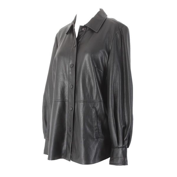 Chicos Jacket NEW $159 Shacket Sz 0 Black Collared Pockets Faux Leather Jacket