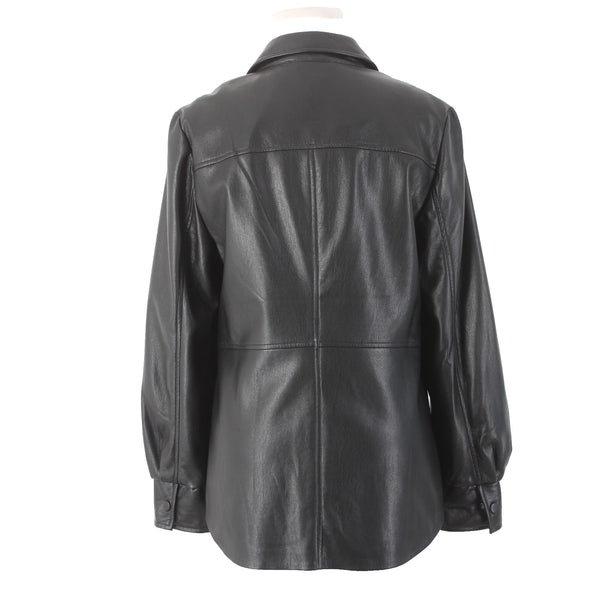 Chicos Jacket NEW $159 Shacket Sz 0 Black Collared Pockets Faux Leather Jacket