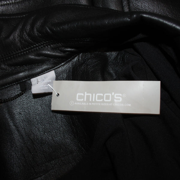 Chicos Jacket NEW $159 Shacket Sz 0 Black Collared Pockets Faux Leather Jacket