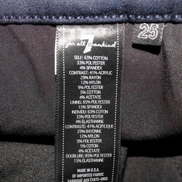 7 For All Mankind Sz 25 X 31 Blue NavyTextured Front Cotton Poly Spandex Jeans