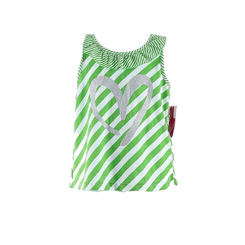 Diva NEW $28 5/6 Green White Silver Glitter Heart Stripe Cotton Poly Girl Top