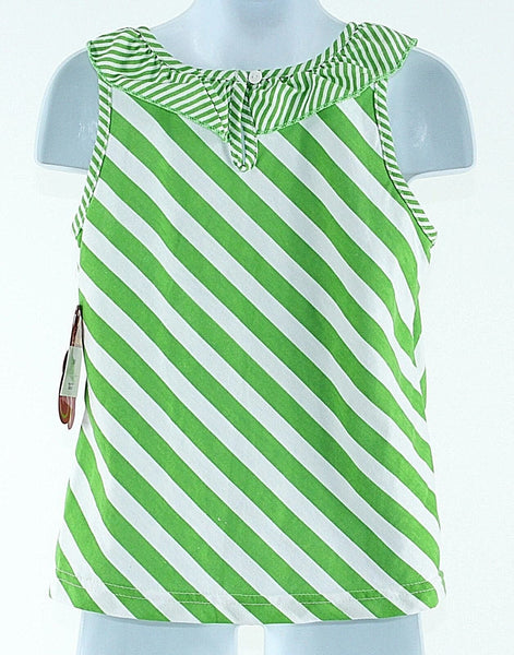 Diva NEW $28 5/6 Green White Silver Glitter Heart Stripe Cotton Poly Girl Top