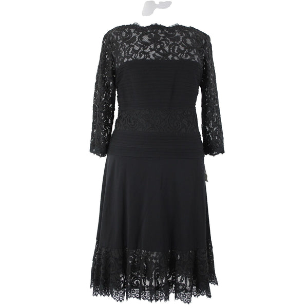 Tadashi Shoji Sz 2X Black Lace Lined Mid Sleeve Rayon Nylon Dress