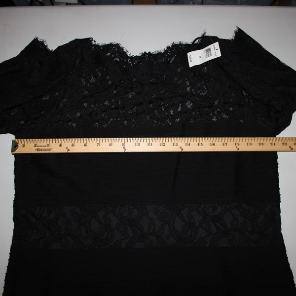 Tadashi Shoji Sz 2X Black Lace Lined Mid Sleeve Rayon Nylon Dress