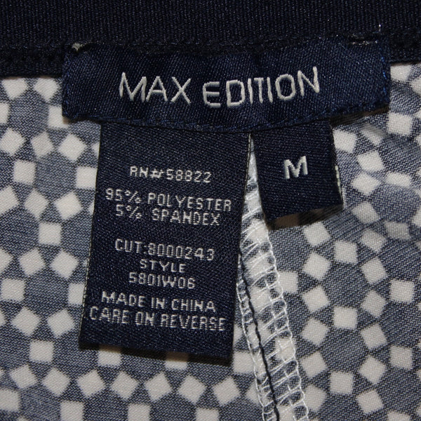 Max Edition Pant NEW $68 Sz M x 35 Navy Blue White Elastic Waist Wide Poly Pant