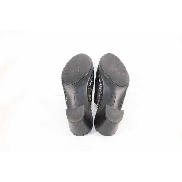 La Plume Sz 41 Black Reptile Embossed Mid Heel Patent Leather Mule Heels