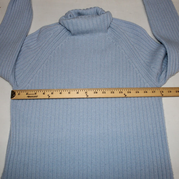 Saks Fifth Avenue Sweater Sz M Blue Turtleneck Ribbed Knit Wool Cashmere Sweater