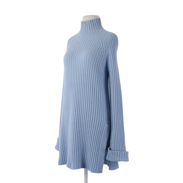 Saks Fifth Avenue Sweater Sz M Blue Turtleneck Ribbed Knit Wool Cashmere Sweater