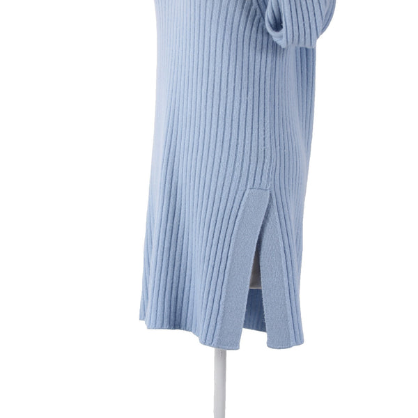 Saks Fifth Avenue Sweater Sz M Blue Turtleneck Ribbed Knit Wool Cashmere Sweater