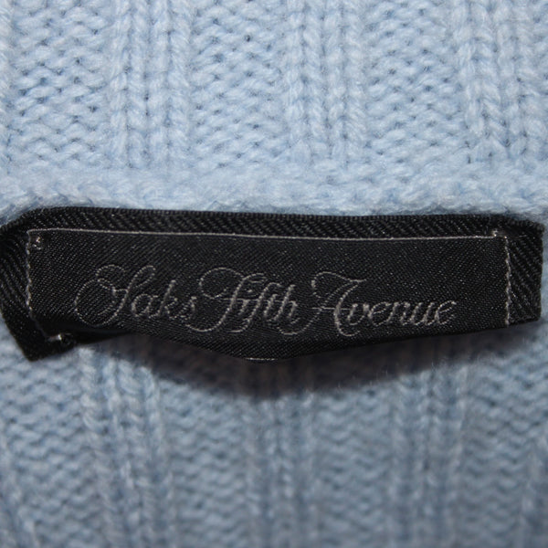 Saks Fifth Avenue Sweater Sz M Blue Turtleneck Ribbed Knit Wool Cashmere Sweater