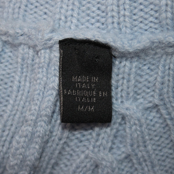 Saks Fifth Avenue Sweater Sz M Blue Turtleneck Ribbed Knit Wool Cashmere Sweater