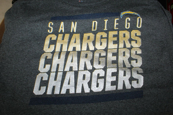 Majestic San Diego Chargers Sz M Gray Silver Yellow Navy Cotton Poly T Top