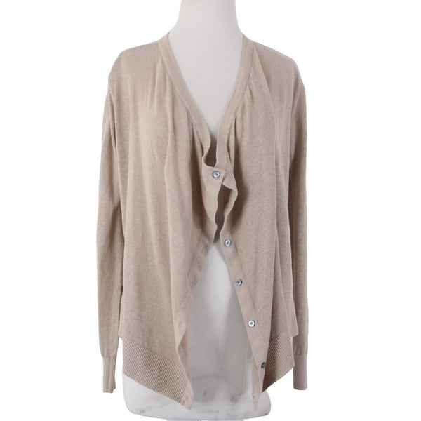 Garnet Hill Cardigan Sweater Sz XS Tan Brown Loose Neck Line Buttons 100% Linen