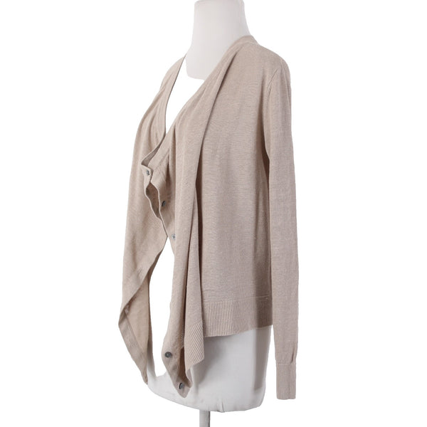 Garnet Hill Cardigan Sweater Sz XS Tan Brown Loose Neck Line Buttons 100% Linen