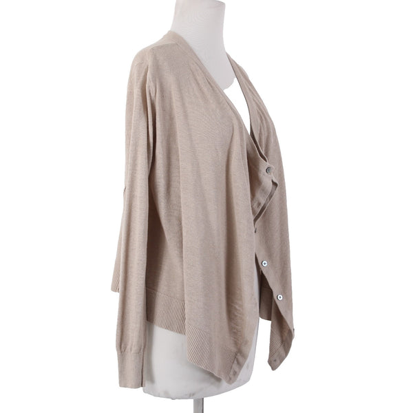 Garnet Hill Cardigan Sweater Sz XS Tan Brown Loose Neck Line Buttons 100% Linen