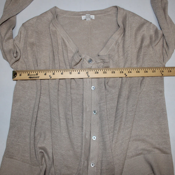 Garnet Hill Cardigan Sweater Sz XS Tan Brown Loose Neck Line Buttons 100% Linen