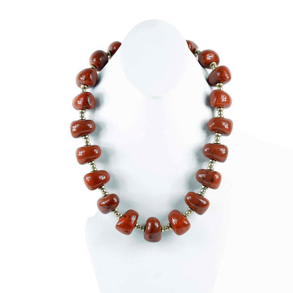 Chicos 22 +4" Ext Rust Faux Stones Goldtone Chain Single Strand Necklace