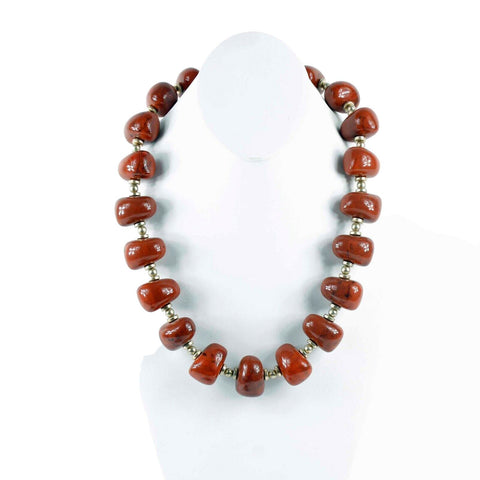 Chicos 22 +4" Ext Rust Faux Stones Goldtone Chain Single Strand Necklace