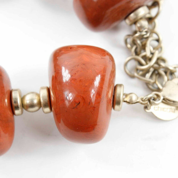 Chicos 22 +4" Ext Rust Faux Stones Goldtone Chain Single Strand Necklace