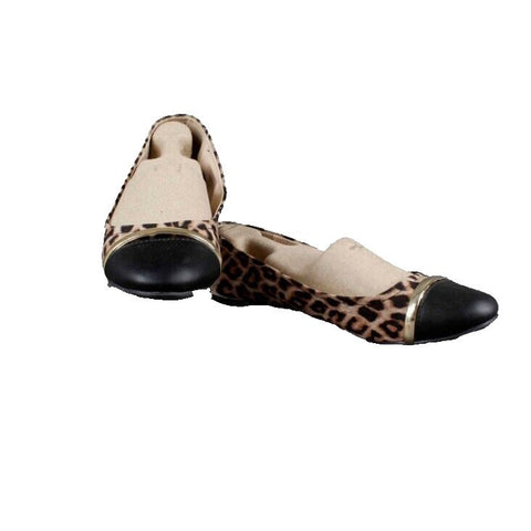 Qupid Sz 10 Black Brown Gold Vegan Animal Flat Slip On Shoe