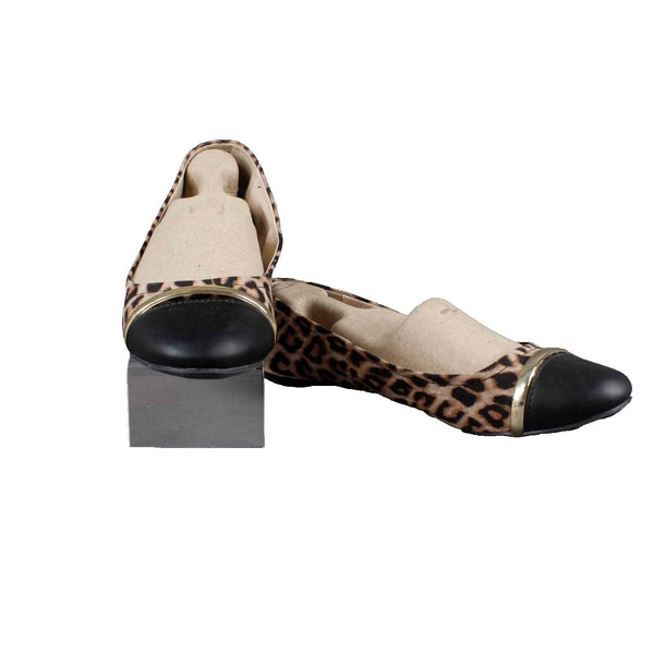 Qupid Sz 10 Black Brown Gold Vegan Animal Flat Slip On Shoe