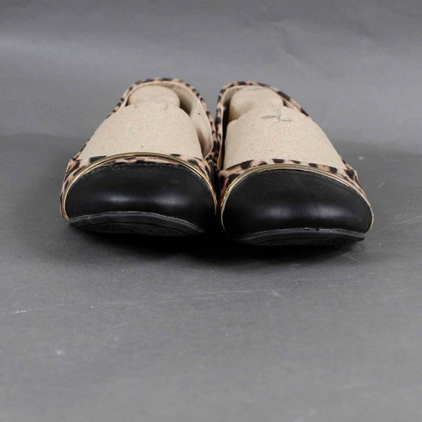 Qupid Sz 10 Black Brown Gold Vegan Animal Flat Slip On Shoe
