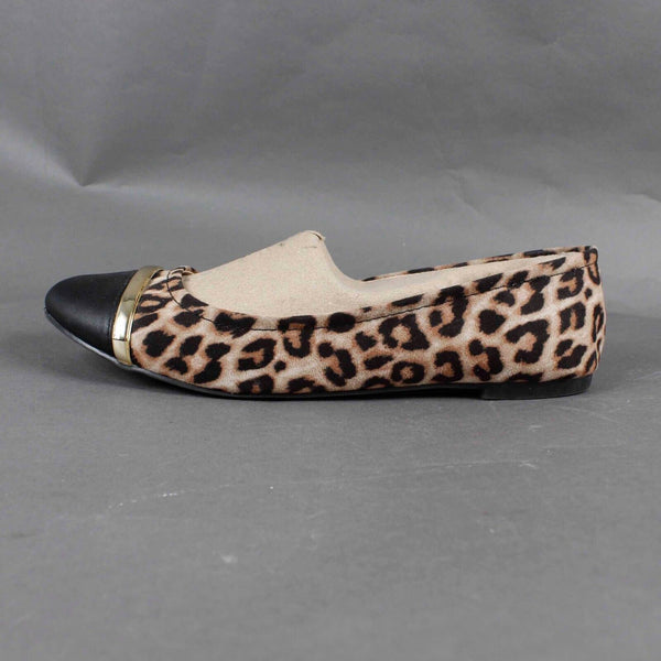 Qupid Sz 10 Black Brown Gold Vegan Animal Flat Slip On Shoe